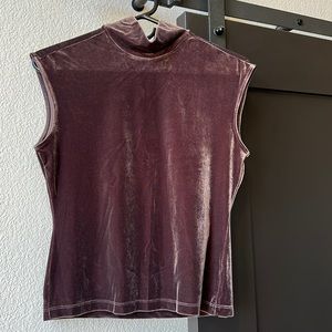 The Limited - Brown Velvet Mock Turtleneck, Cap-Sleeve Top - SZ M